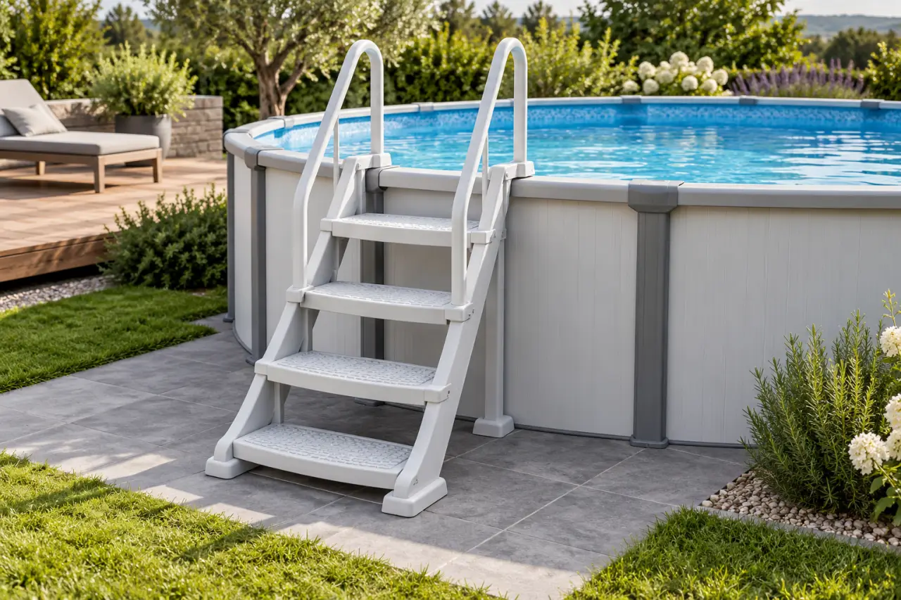 Escalier piscine hors sol : 4 marches antidérapantes pour entrer sans appréhension