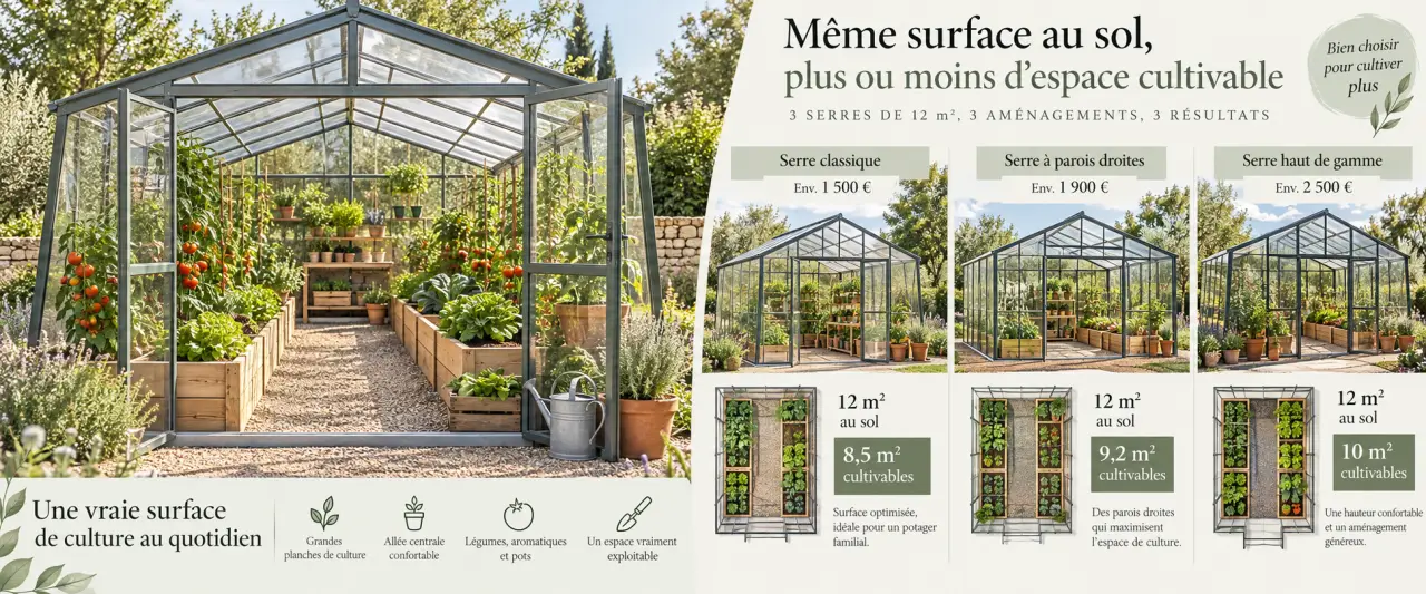 Serre de jardin 12 m² : comparez les prix, mais surtout l’espace cultivable