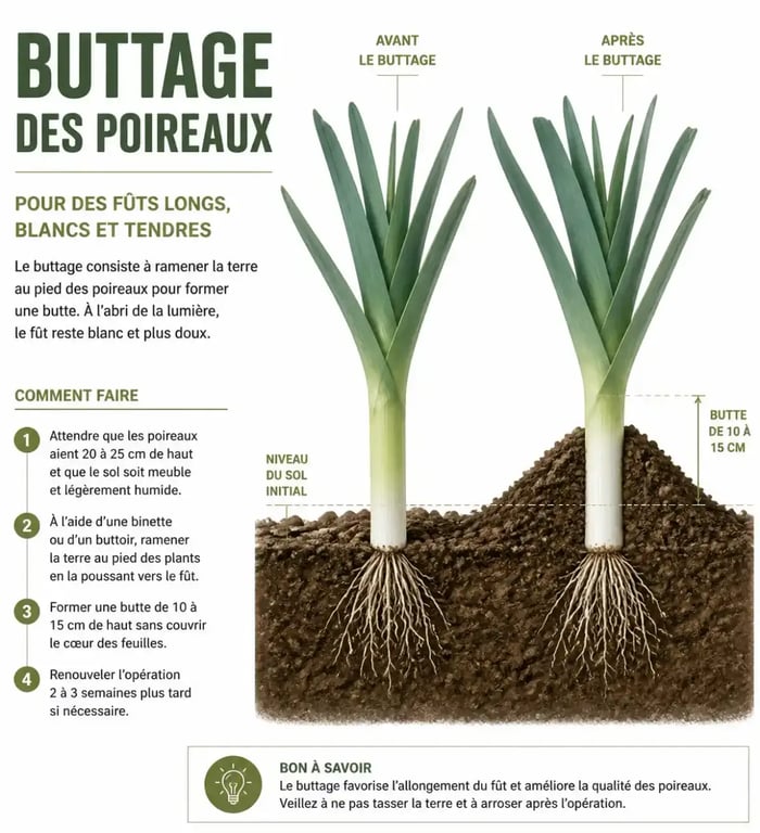 Technique du buttage des poireaux au potager en septembre