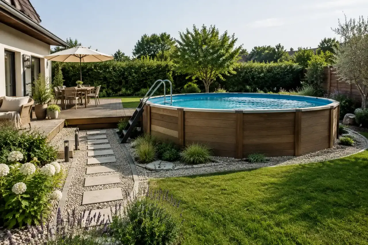 Une piscine hors sol bien intégrée repose sur une circulation fluide et des matériaux adaptés