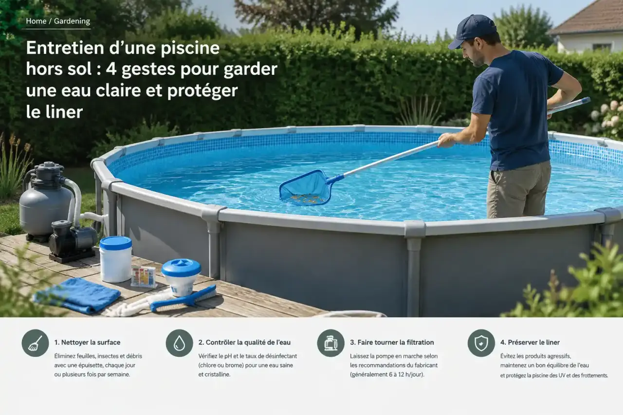 Entretien d’une piscine hors sol : 4 gestes pour garder une eau claire et protéger le liner
