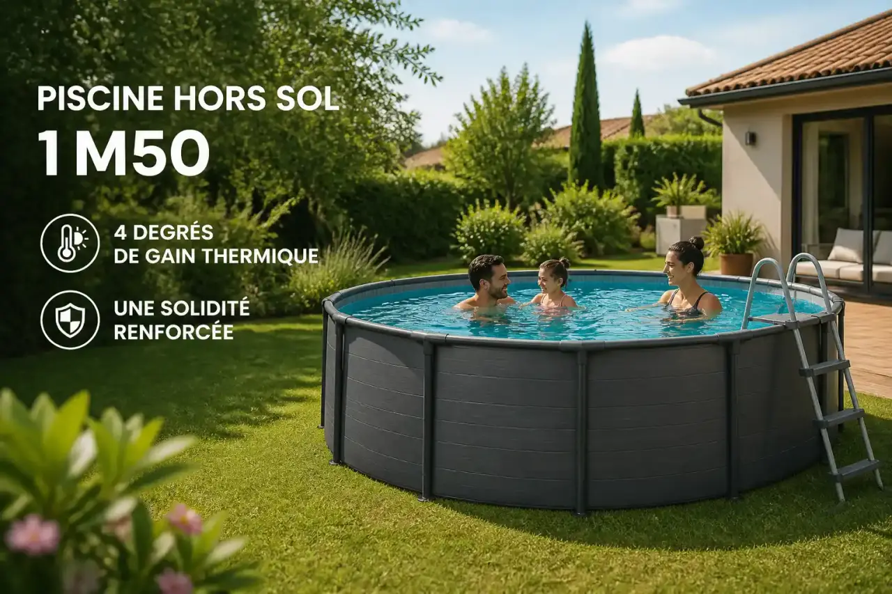 Piscine hors sol 1m50 : 4 degrés de gain thermique et une solidité renforcée