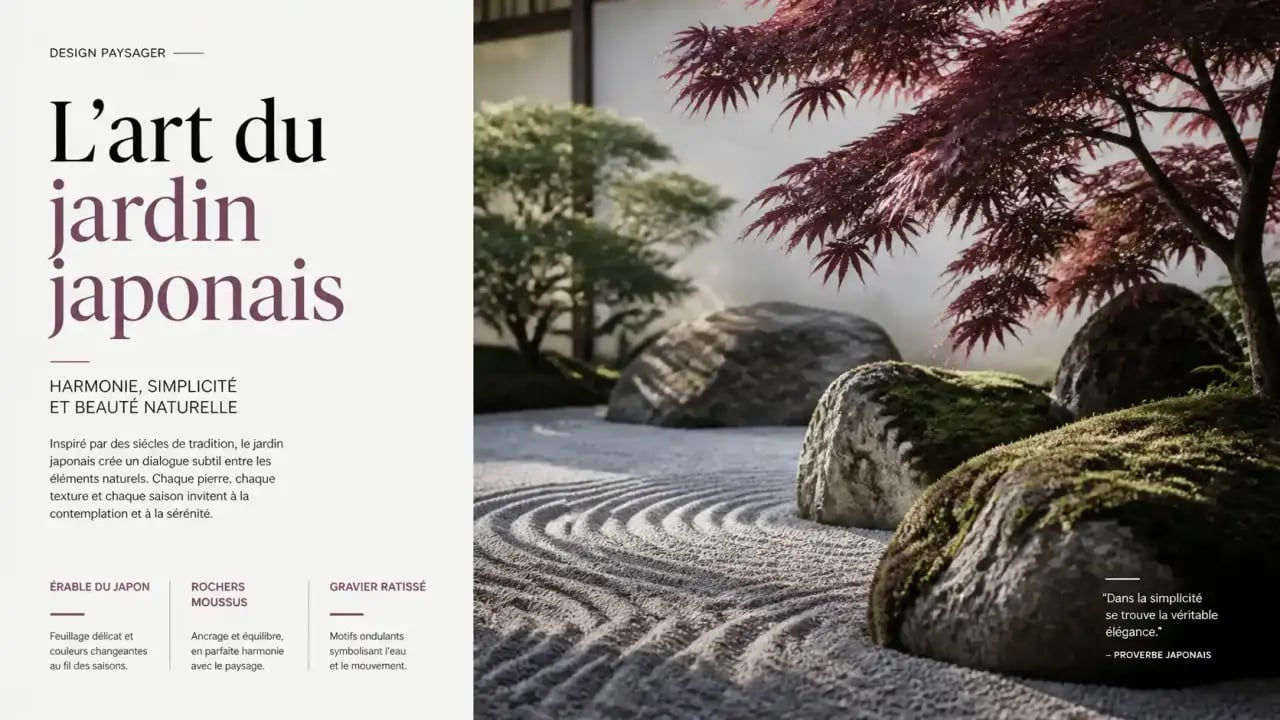 Aménagement de jardin japonais avec érable du Japon et rochers, exemple de plantes pour jardin japonais