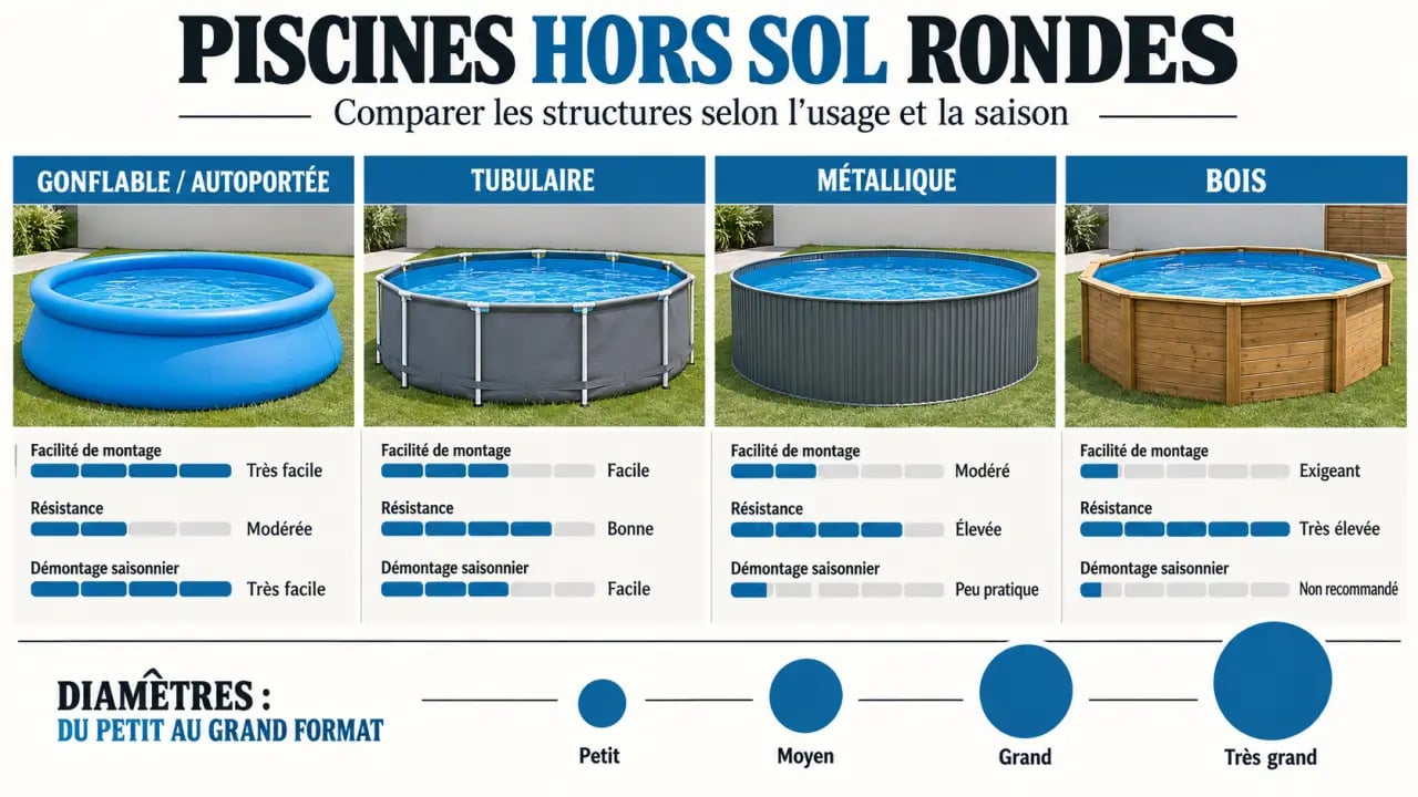 Infographie comparative des structures de piscine hors sol ronde