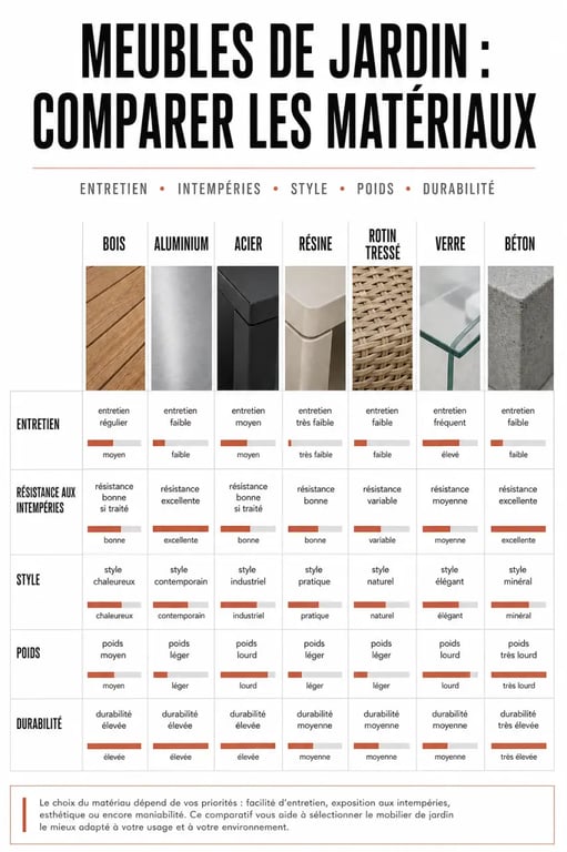 Comparatif des matériaux pour meuble de jardin