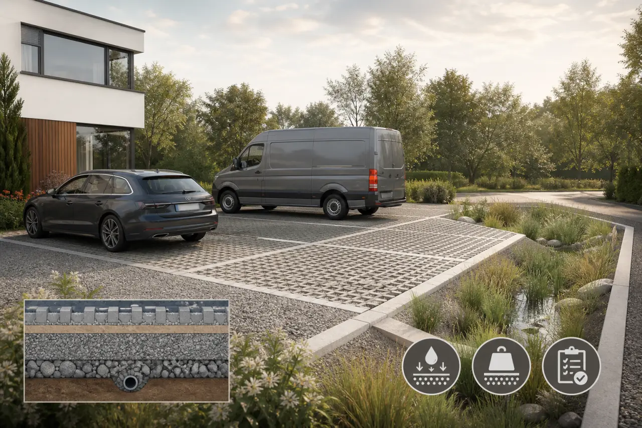 Aménagement parking extérieur : revêtement drainant, charges lourdes et règles à vérifier