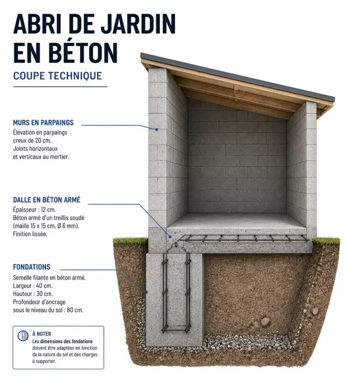 Construction d'un abri de jardin béton : dalle et fondations