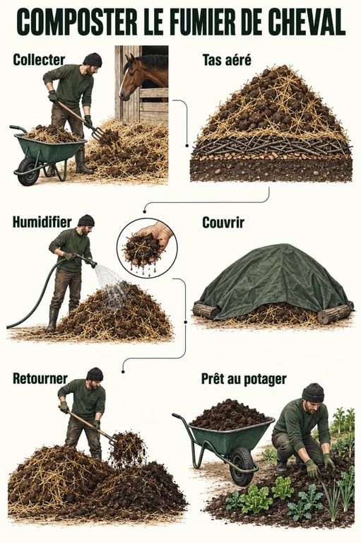 Étapes du compostage du fumier de cheval avant son utilisation au potager