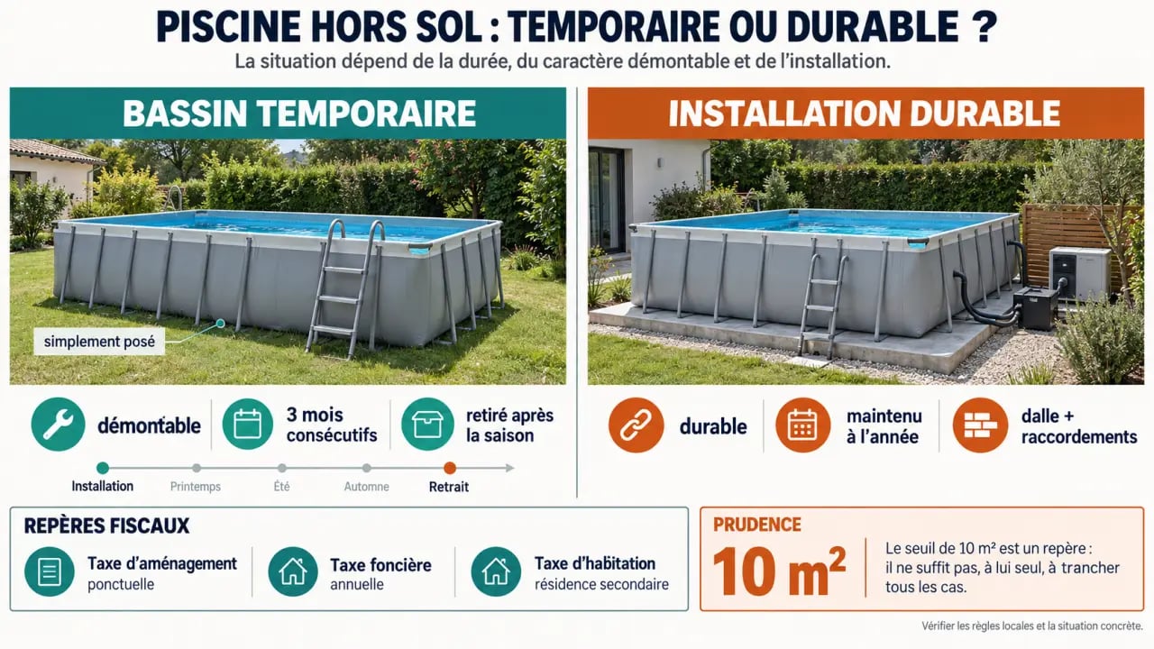 Taxe piscine hors sol : comparaison entre bassin temporaire et installation durable