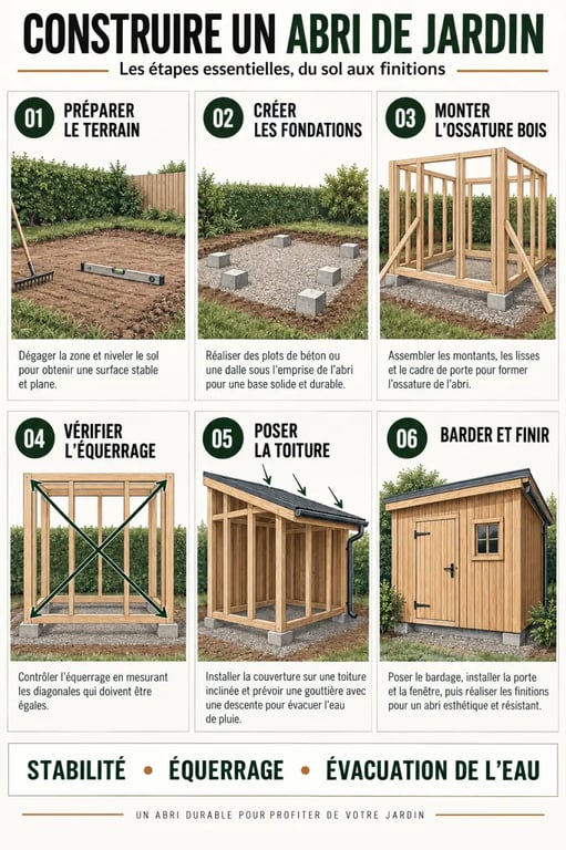 Étapes pour construire un abri de jardin, des fondations aux finitions